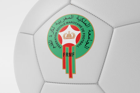LONDON, UK - July 2023: Close up of Morocco national football team logo on a soccer ball. 3D Renderingのeditorial素材