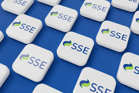 LONDON, UK - July 2023: SSE gas and electricity energy supplier company logo. 3D Renderingのeditorial素材