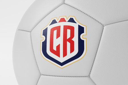 LONDON, UK - July 2023: Close up of Costa Rica national football team logo on a soccer ball. 3D Renderingのeditorial素材