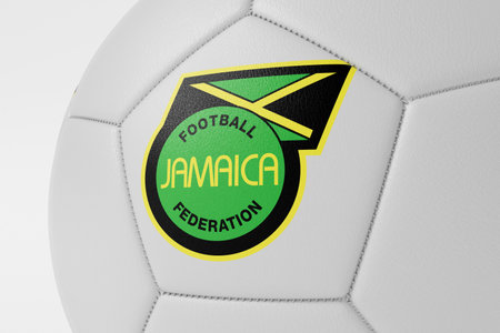 LONDON, UK - July 2023: Close up of Jamaica national football team logo on a soccer ball. 3D Renderingのeditorial素材