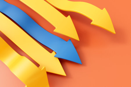 Arrows moving in the same direction with one standing out. Business strategy and leadership. 3D Renderingの写真素材