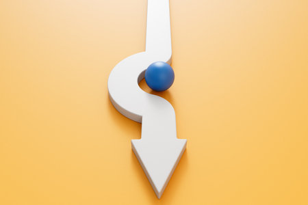 A white business direction arrow moves around an obstacle that is in its path. 3D Renderingの写真素材