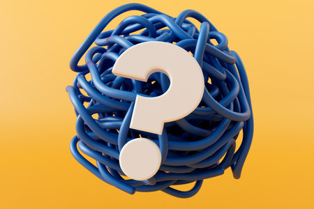 Tangled knot of string with a question mark. Mental health and solution concept. 3D Renderingの写真素材