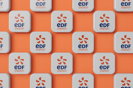 LONDON, UK - July 2023: EDF gas and electricity energy supplier company logo. 3D Renderingのeditorial素材
