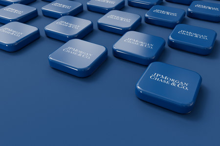 LONDON, UK - July 2023: JP Morgan Chase bank company logo. 3D Renderingのeditorial素材