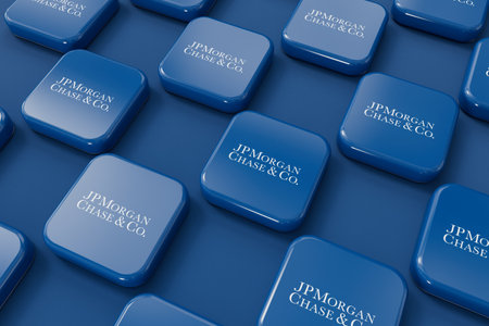 LONDON, UK - July 2023: JP Morgan Chase bank company logo. 3D Renderingのeditorial素材