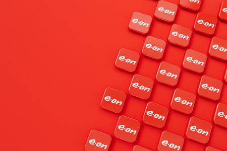 LONDON, UK - July 2023: E-on gas and electricity energy supplier company logo. 3D Renderingのeditorial素材