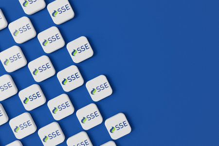 LONDON, UK - July 2023: SSE gas and electricity energy supplier company logo. 3D Renderingのeditorial素材