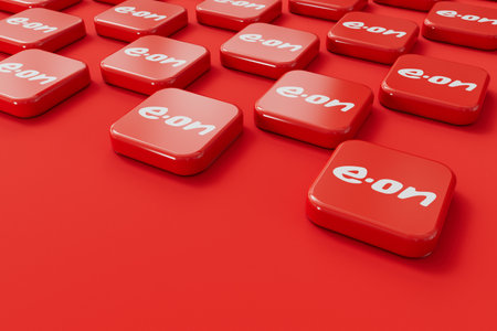 LONDON, UK - July 2023: E-on gas and electricity energy supplier company logo. 3D Renderingのeditorial素材