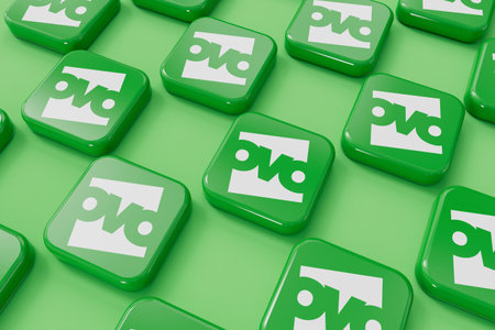 LONDON, UK - July 2023: Ovo gas and electricity energy supplier company logo. 3D Renderingのeditorial素材