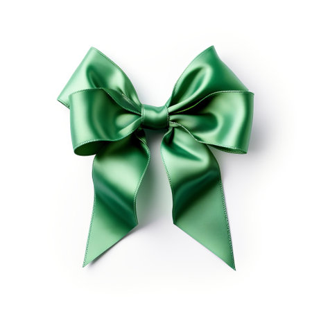 Realistic green party gift bow decoration against a white backgroundの素材