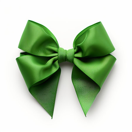 Realistic green party gift bow decoration against a white backgroundの素材