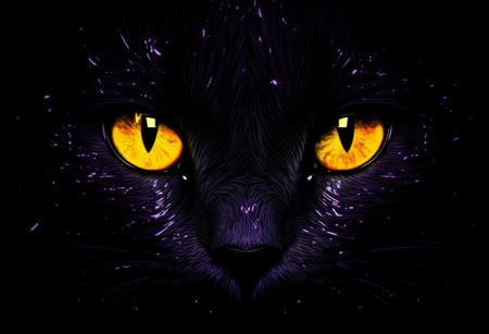 Bright glowing cats eyes against a dark background. Halloween eyesの素材