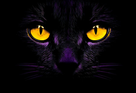 Bright glowing cats eyes against a dark background. Halloween eyesの素材