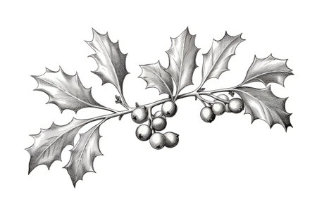 Vintage style illustration of a christmas festive holly branchの素材