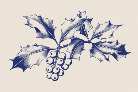Vintage style illustration of a christmas festive holly branchのイラスト素材