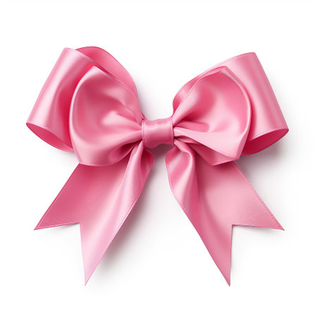 Realistic pretty pink party gift bow decoration against a white backgroundの素材