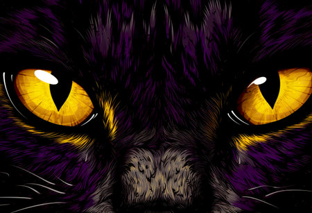 Bright glowing cats eyes against a dark background. Halloween eyesの素材