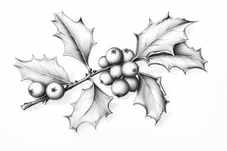Vintage style illustration of a christmas festive holly branchの素材