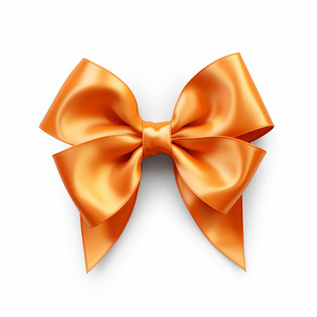 Realistic orange party gift bow decoration against a white backgroundの素材
