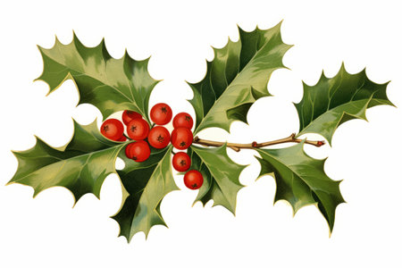 Vintage style illustration of a christmas festive holly branchの素材