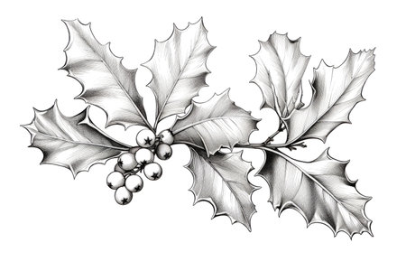 Vintage style illustration of a christmas festive holly branchの素材