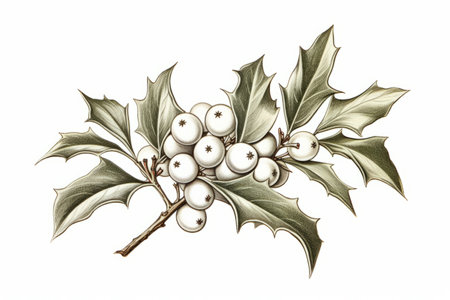 Vintage style illustration of a christmas festive holly branchの素材