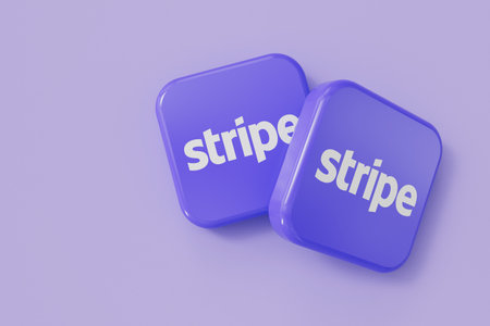 LONDON, UK - September 2023: Stripe online financial service provider company logo. 3D Renderingのeditorial素材