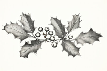 Vintage style illustration of a christmas festive holly branchの素材