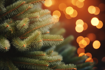 Christmas tree with blurred bokeh festive fairy lightsの素材