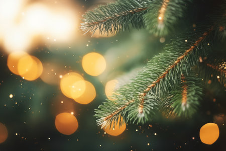 Christmas tree with blurred bokeh festive fairy lightsの素材
