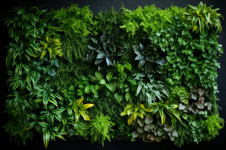 living wall tropical green plants background. Vertical gardenの素材