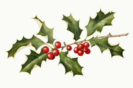 Vintage style illustration of a christmas festive holly branchの素材