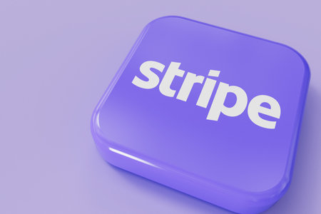 LONDON, UK - September 2023: Stripe online financial service provider company logo. 3D Renderingのeditorial素材