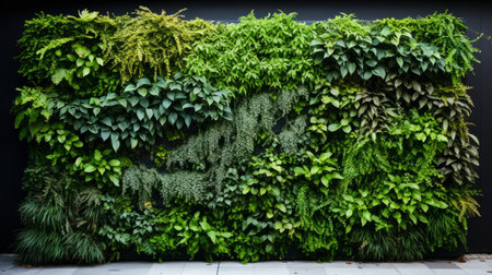 living wall tropical green plants background. Vertical gardenの素材