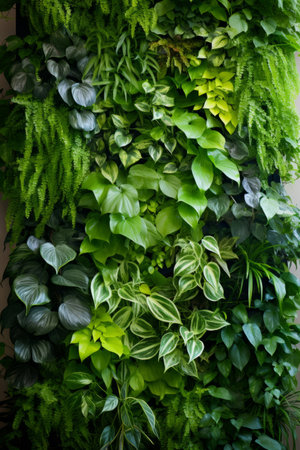 living wall tropical green plants background. Vertical gardenの素材