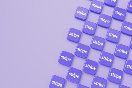 LONDON, UK - September 2023: Stripe online financial service provider company logo. 3D Renderingのeditorial素材