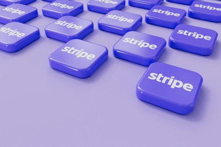 LONDON, UK - September 2023: Stripe online financial service provider company logo. 3D Renderingのeditorial素材