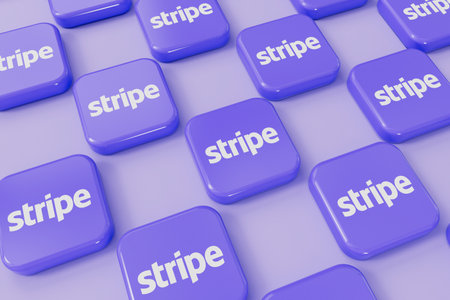 LONDON, UK - September 2023: Stripe online financial service provider company logo. 3D Renderingのeditorial素材