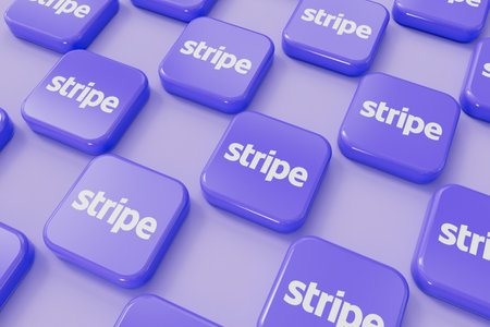 LONDON, UK - September 2023: Stripe online financial service provider company logo. 3D Renderingのeditorial素材