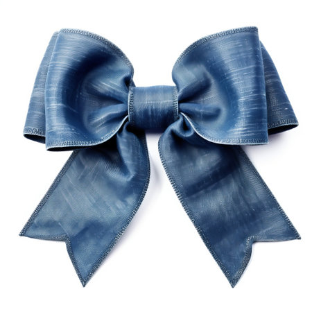 Realistic denim party gift bow decoration against a white backgroundの素材