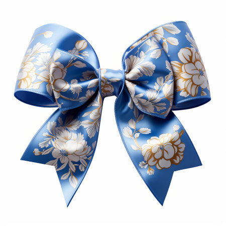 Floral pattern party gift bow decoration against a white backgroundの素材