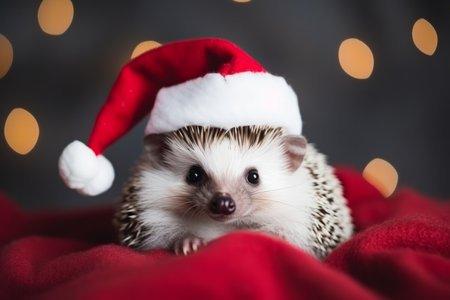 Cute festive Christmas hedgehog wearing a Santa hatの素材