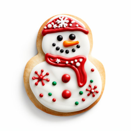 Snowman gingerbread festive cookie isolated on a plain white backgroundの素材