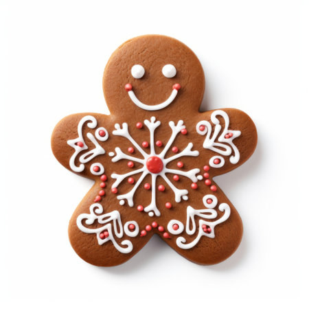gingerbread man festive cookie isolated on a plain white backgroundの素材