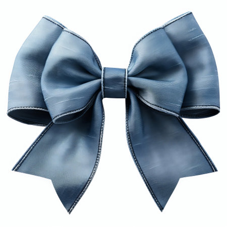 Realistic denim party gift bow decoration against a white backgroundの素材