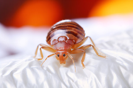 Close up of a single bed bug on fabric in a houseの素材
