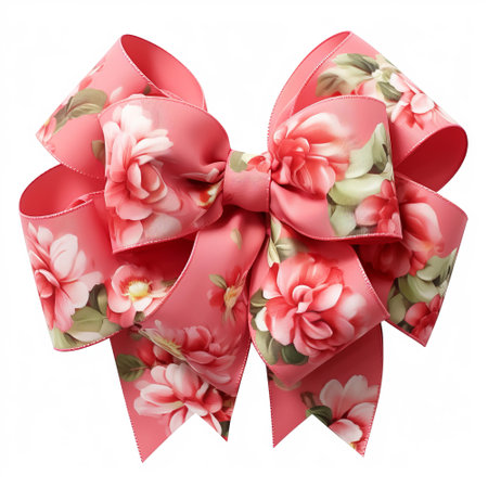 Floral pattern party gift bow decoration against a white backgroundの素材