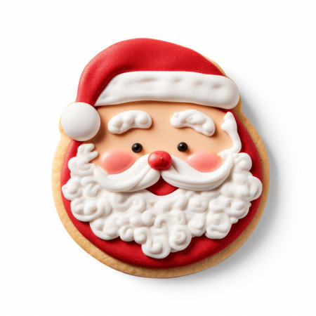 Father christmas gingerbread festive cookie isolated on a plain white backgroundの素材