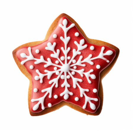 Christmas star gingerbread festive cookie isolated on a plain white backgroundの素材